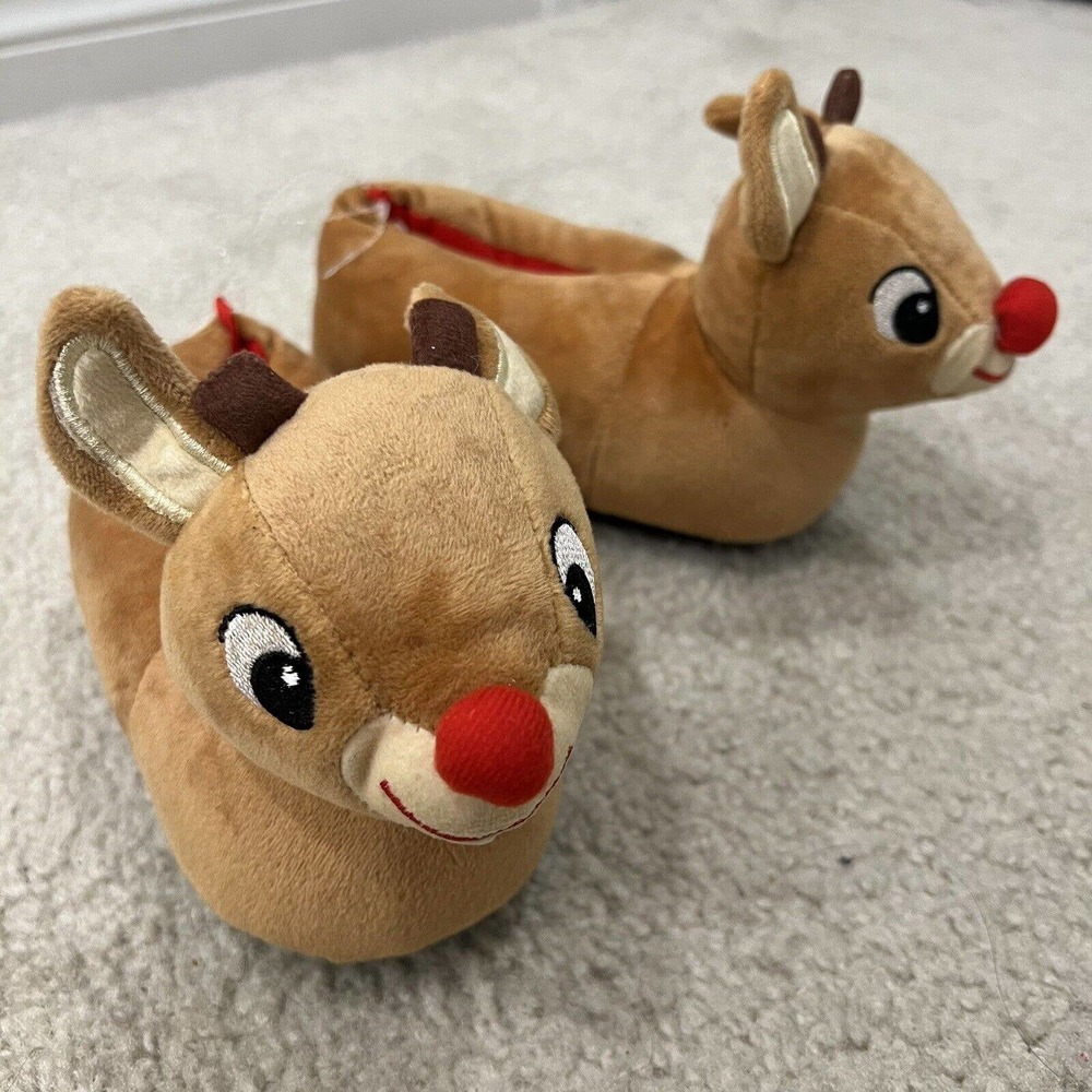 Rudolph The Red Nosed Reindeer Plush Christmas Slippers Kids Size 7/8 NEW